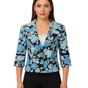 Vintage 90s Rampage Medium Blue Floral Blazer Fitted Cropped 3 Button Jacket